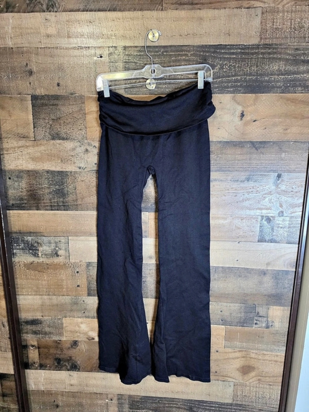 OQQ Women's Black Flared Nylon Leggings Size Large